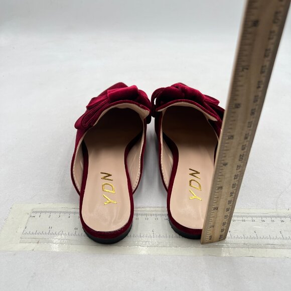 YDN Dark Red Block Low Heel Pointed Toe Mules Slip on Comfort Sandals Bow Shoe - Picture 5 of 8